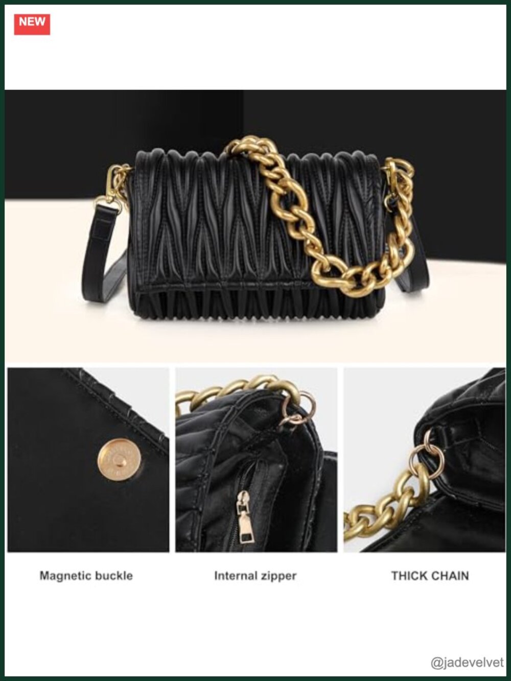 Quilted Faux Leather Small Shoulder Bag with Chain Strap Clutch Purse - Picture 5 of 7